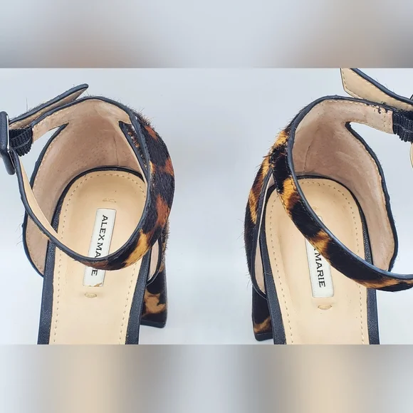 Alex Marie Leopard Ankle Strap Block Heels Leopard Print☆Real Fur - Picture 5 of 12